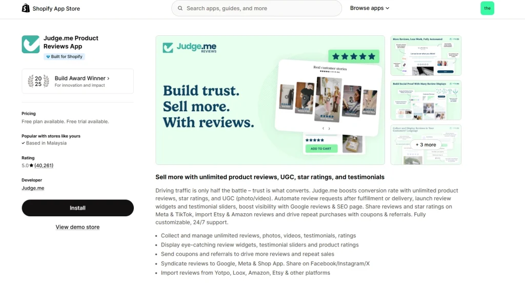 Shopify review widget on product page